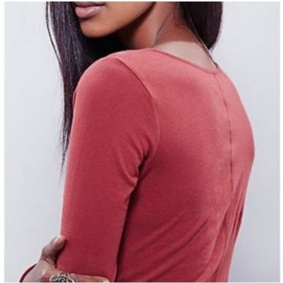 Free People Burgundy Lace Up Long Sleeve Jersey Maxi Dress - Picture 3 of 16